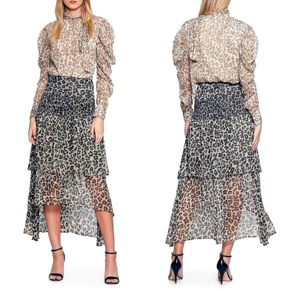 Walter Baker Minty Ruffled Leopard Print Midi Skirt Size 8 - Picture 1 of 10